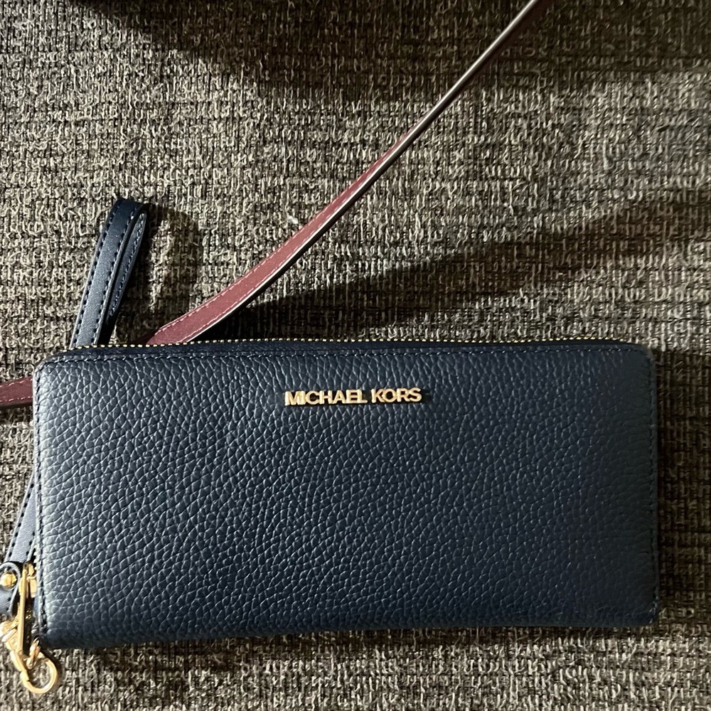 Michael Kors Dark Blue Wristlet with Gold Accents